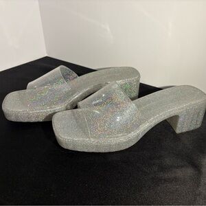 Crown & Ivy Silver Glitter Platform Sandals